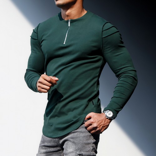 Men's Casual Slim Long-sleeved T-shirt Fitness Running Top Casual Slim Half-zip Men's Long-sleeved Bottoming Shirt