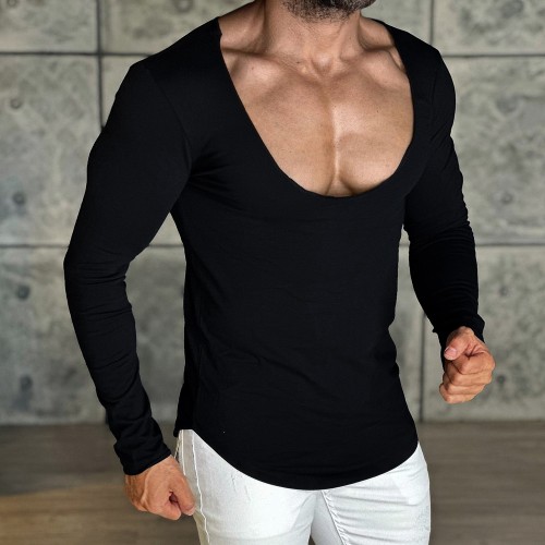 Men's Daily Basic Solid Color Long-sleeved T-shirt Slim Casual Bottoming Shirt