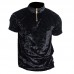 Men's Velvet Fabric Zipper Stand Collar T-Shirt