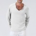 Men's Solid Color V-neck Casual Long-sleeved Cotton And Linen T-shirt