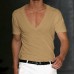 Men's Basic White Deep V-Neck Cotton Short Sleeve T-Shirt