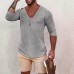 Men's Deep V Neck Breathable Linen Cotton Mid Sleeve T-Shirt