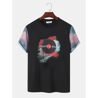 Mens Paint Music CDs Tie Dye Print Casual Short Sleeve T  Shirts