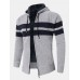 Mens Colorblock Knitted Zipper Warm Hooded Sweater Cardigans