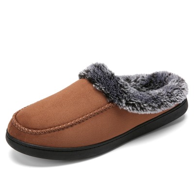 Men Lamb Wool Soft Sole Round Head Plus Velvet Thicken Winter Warm Home Cotton Slippers