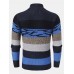 Men Striped Color Block Zipper Stand Collar Casual Cardigans