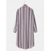 Men Striped Chest Pocket High Low Hem Casual Night Robe