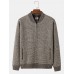 Mens Baseball Collar Rib  Knit Warm Cardigans With Zipped Pocket