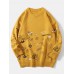 Mens Cute Cartoon Print Round Neck Long Sleeve Knitted Pullover Sweaters