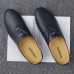 Men Cowhide Leather Hollow Out Non Slip Soft Sole Closed Toe Casual Slippers