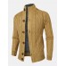 Men Cable Knit Full Button Solid Stand Collar Cardigans