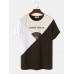 Mens Letter Print Color Block Patchwork Short Sleeve T  Shirts